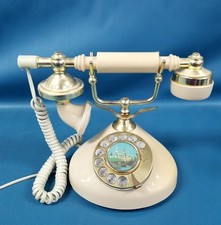 VTG 70s/80s French Coquette Cradle Landline London Cameo Brass Rotary Dial Beige picture