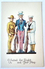 C 1918 PATRIOTIC PC US MILITARY UNCLE SAM WWI ARMY DOUGHBOY NAVY SAILOR RIFLES picture