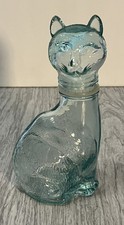 Vintage Vetreria Etrusca Aqua Green Art Glass Cat Bottles Decanter Cruet 7.25