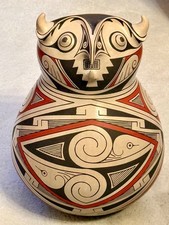 Vintage Mata Ortiz Pottery Sabino Villalba Owl Effigy signed 10 1/2