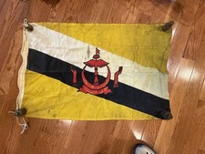 Vintage Brunei Flag Yellow Black White Stripe Red Crest Maritime 30” Plus picture