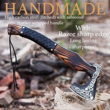Viking Axe, Carbon Steel Viking Axe, Hand Forged Custom Made Camping Axe picture