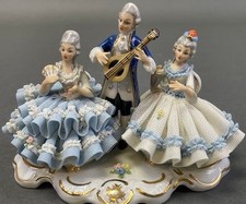 Vintage 1960s Schrobenhausen-Sandizell Figurine, Dresden Lace, Musician Playing picture