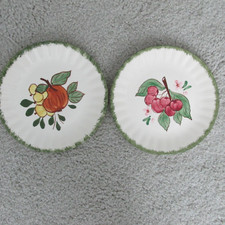 Set 2 BLUE RIDGE SOUTHERN POTTERIES Salad Plates USA Country Fair Green Trim picture