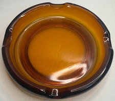 Vintage Amber Glass Ashtray Round Heavy Smoke Rim 6.5 Inch 1 lb picture