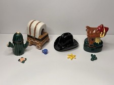 Set of 4 Western Porcelain Hinged Trinket Boxes Saddle Cactus Hat Carriage picture