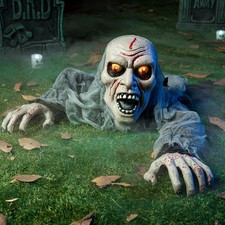 Light-Up Zombie Groundbreaker Halloween Decoration with Bloodstains & Creepy Sou picture