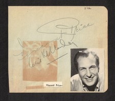 Vincent Price American Actor Original Signed Autograph Album Page Dated 1940 picture