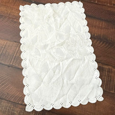 Vintage Whitework Embroidered Linen Doily with Cutwork & Scalloped Edge Floral picture