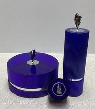 Lot Of 3 Vtg Cobalt Blue Empty Perfume Jars & Powder Box Avon Moonwind Plastic picture