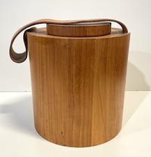 MCM VINTAGE Jens Quistgaard Nissen Denmark Staved TEAK WOOD LEATHER ICE BUCKET picture