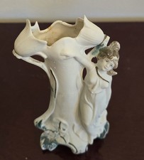 Antique Bisque Porcelain Vase Female & Floral 6” Art Nouveau picture