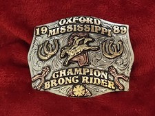 CHAMPION RODEO TROPHY BELT BUCKLE BRONC RIDER☆OXFORD MISSISSIPPI☆1989☆RARE☆R78 picture