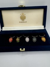 FABERGE IMPERIAL ENAMEL EGG WINE CHARMS. NEW. SET OF 5 IN GORGEOUS VELVET BOX picture
