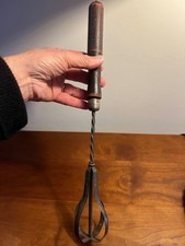 Antique A&J Archimedean Egg Beater Twisted Shaft Wood Handle Pat Pending USA picture