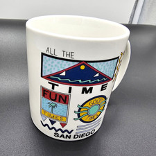 Vintage San Diego California Souvenir Coffee Mug Fun Times Retro Memphis Style picture