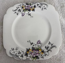 Vtg Clarence English Bone China 8” Square Plate With Scalloped Edges /gold Edges picture