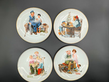 Norman Rockwell Set of 4 Ceramic Collector Plates Gold Rim Late 20th Century picture