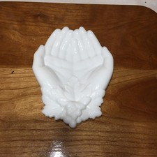 VTG Westmoreland Milk Glass Hands Trinket Dish Cupped Double-Hand Grape picture