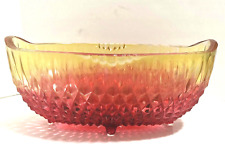 Vintage Indiana Glass Amber Diamond Point Oval Footed Bowl w/Cranberry Flashed picture