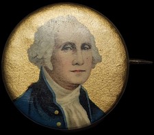 1932 George Washington Celluloid Pin by Bastian Bros. w/ Paper Label Back 1 1/4