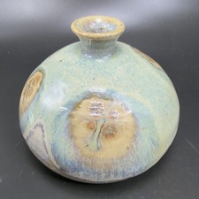Hand Made Stoneware Pottery Bud Vase Round Bottom Artist Signed Vase Vessel VTG picture