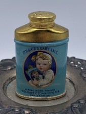 Vintage Colgate's Baby Talc Sample Advertising Tin, Unused, Blue & Gold 2