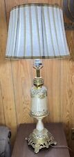 Antique Brass & Glass Filigree Kosmos Brenner Victorian Lamp Oil To Electric 33” picture