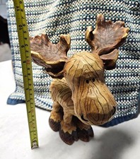 Hand Carved Wood Moose Figurine Sculpture Carved Look Wooden Animal Decor picture