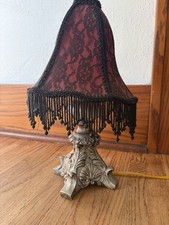 Gothic Victorian Style Boudoir Table Lamp Red Black Lace Beaded Fringe Ornate picture