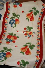 Vintage fruit and berry cotton tea towel, mid-century, excellent condition picture
