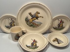 Vintage 50s Roy Rogers 6 Piece Ceramic Dish Set Rodeo Universal Plates Bowls Cup picture