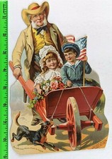 Vintage 1884 Atlantic & Pacific Tea Old Man Boy Girl Dog Flag Diecut Trade Card picture