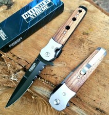Wood Handle Tip Up Black Blade Pocket Knife Easy Close 3CR13 EDC Fast Open😎 picture