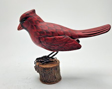Vintage Hand Carved Wood Red Cardinal Figurine Folk Art picture