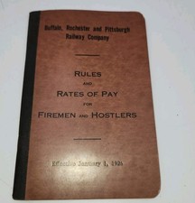 VINTAGE 1926 BUFFALO ROCHESTER & PITTSBURGH RAILWAY FIREMEN RATES OF PAY BOOK picture