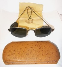 OLD CLASSIC RAILROAD RAILWAY SPECTACLES DUAL GREEN LENSES & VTG. PROTECTOR CASE  picture