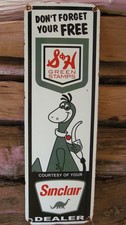 SINCLAIR GASOLINE S & H GREEN STAMPS DINO VTG PORCELAIN ENAMEL GAS FUEL OIL SIGN picture