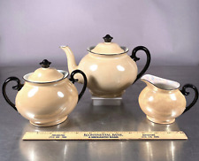 Vintage Czech Lusterware Teapot Creamer Sugar Peach Laurel China Czechoslovakia picture