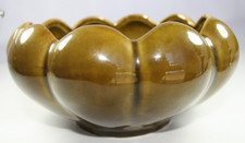 USA Pottery Green Scalloped Edge Round Planter Vase 6.5