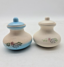 Two Vintage Ceramic Round Bottom Small Jars With Lids Potion Container Herb picture