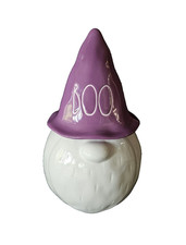 Adorable Rae Dunn Halloween BOO Purple Hat Ceramic Gnome Cookie Candy Jar picture