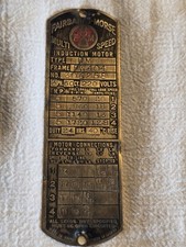 Vintage Fairbanks Morse Brass Motor Data Plate Tag 5 HP 220V Industrial... picture