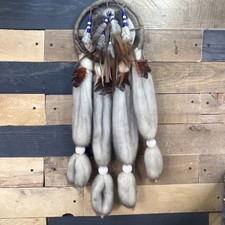 Vintage Native American Dream Catcher Man-Del-La 26” Handmade Rabbit Fur Whool picture