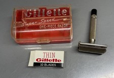 Vintage Gillette Super Speed Double Edge Safety Razor w Box & Blades picture