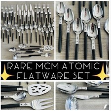 Vtg MCM Japan Atomic Starburst Flatware Set Composite Handles 52 PCs RARE picture