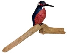 Painted Bird on DriftWood Figurine Justas 12/1990 Kingfisher Sculpture picture