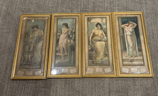 SWIFTS CALENDAR GIRL 1902 JULES DELAROCHE PRINTS GOLD FRAMES SET LOT 4 VICTORIAN picture