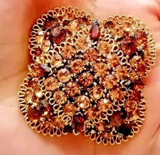 Vintage Lisner Signed Topaz Rhinestone Brooch 60s  picture