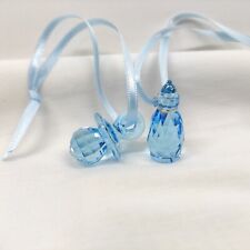 🍼👶 Swarovski Crystal Moments 2003 Blue Ornament Set Pacifier & Bottle .No Box. picture